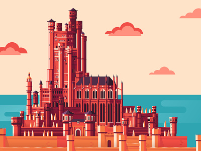 King's Landing castle city flat game of thrones graphic illustration kings landing red keep vector