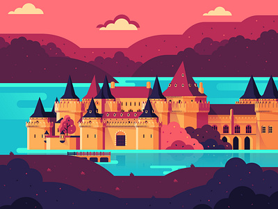 Riverrun castle flat game of thrones graphic house tully illustration riverrun tully vector westeros