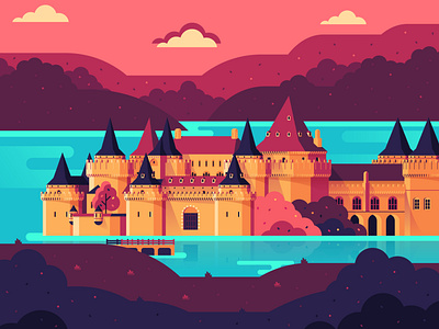 Riverrun castle flat game of thrones graphic house tully illustration riverrun tully vector westeros