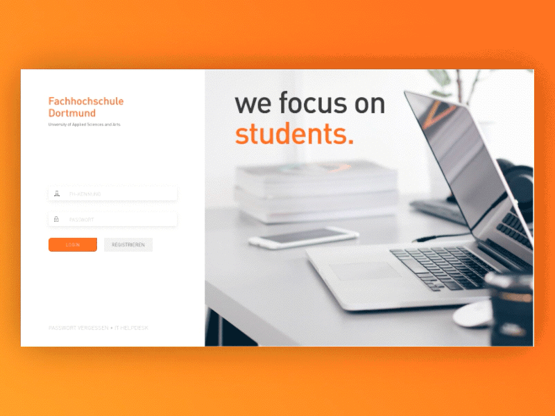 User Login & Dashboard animation dashboard login orange transition university
