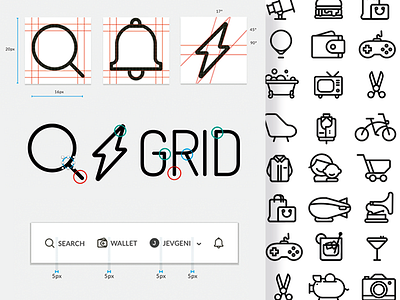 Icons grids iconography icons monoweight outline outline icons typography