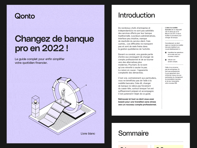 Change the bank. Qonto guide. Whitepaper animation bank banking brand branding document editorial graphic design guide indesign layout pdf qonto report whitepaper