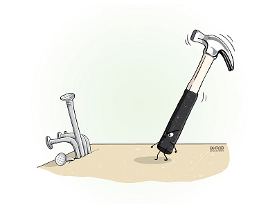 When Nails Unite cartoon concept funny hammer illustrations nails vector