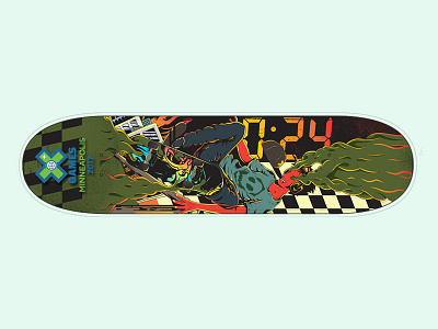 X-Games Skateboard Design Submission deck extreme games green skateboard urban vector xgames