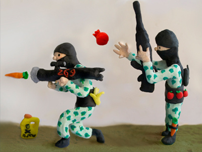 2 vegan terrorists Sculpted Illustration modeling clay plasticine sculpted illustration vegan
