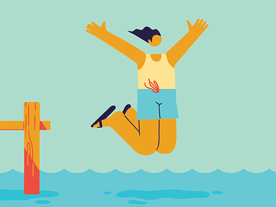 Pursue Joy 2d action character design dive dock flip flops happiness happy health illustration joyful jump lake lifestyle mental health mindful pool swim swimming