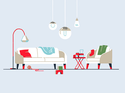 Dirty Living Room 2d design furniture illustration interior mid century minimal