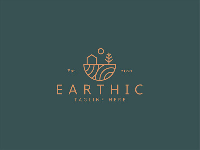 Earthic badge best item branding country earth ethnic farm folk geometric gold identity line logo monoline nature panorama simple village vintage