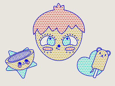 Snack Guy 🍭 70s adobe illustrator boy character cute dots dotwork face food fun headshot illustration kawaii kid texture vintage