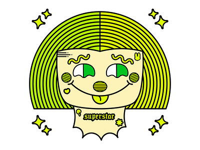 Tattoo Girl 🍒 cartoon character cute face green illustration kawaii