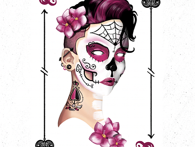 Queen of Spades day of the dead digital art digital painting hair and makeup ipad playing card procreate skull sugar skull tattoo