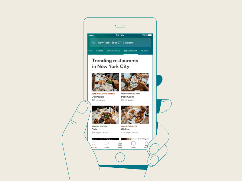 Restaurants at your fingertips for 2d airbnb animation gif illustration line line art restaurants resy smartphone ui