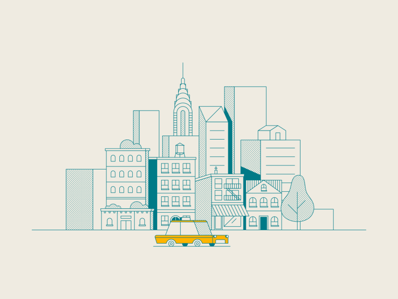 Big Apple 2d airbnb animation big apple gif illustration line line art new york restaurants skyline taxi