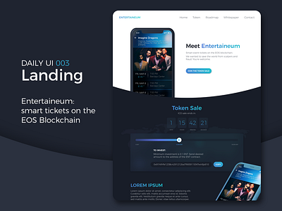 Landing Page blockchain cryptocurrency dailyui entertaineum ico landing page progress purchase trade up2code web website