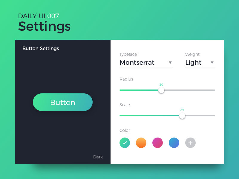 Settings ui web font slider button settings edit dailyui