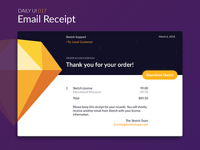 Email Receipt confirmation dailyui download email interface order receipt sketch web