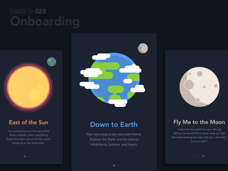 Onboarding uiux interface app mobile spaced exploration space moon earth sun onboarding dailyui