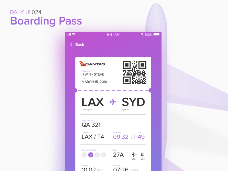 Boarding Pass uiux interface ux ui mobile app boarding pass ticket flight dailyui