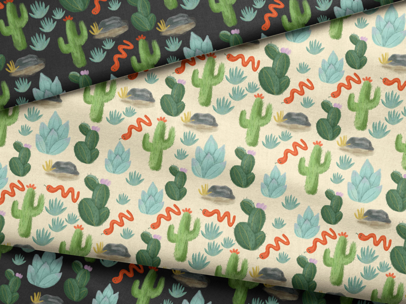 Cactus fabric surfacepattern patterns snake desert plants succulents cactus