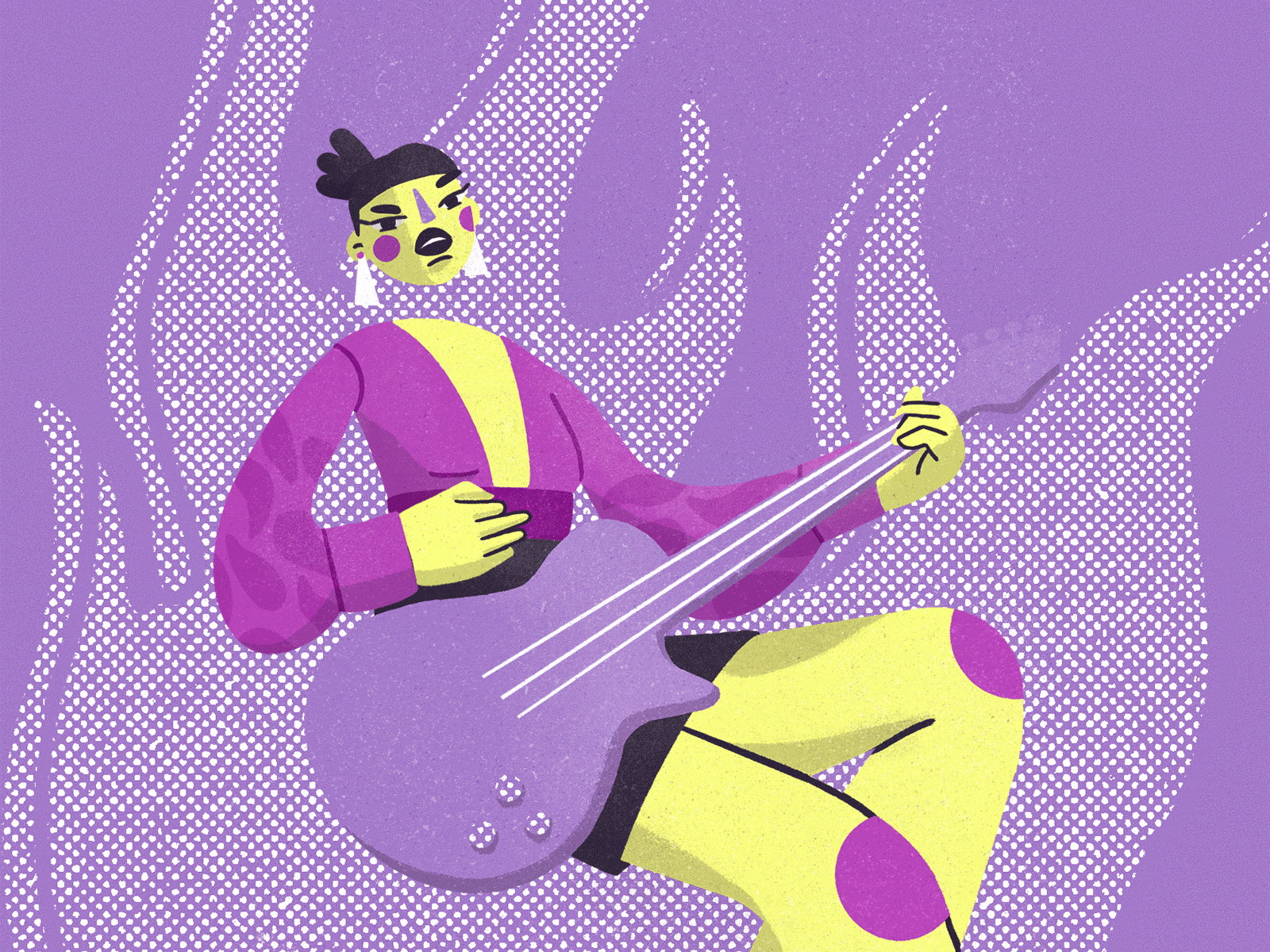 Playing the guitar 2danimation animation character color drawing electric guitar framebyframe guitar guitarist illustration music play procreate woman