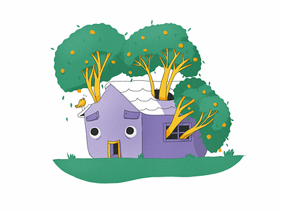 House with life bird character colors home house illustration nature tree trees