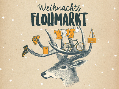 Weihnachts Flohmarkt collage design illustration poster