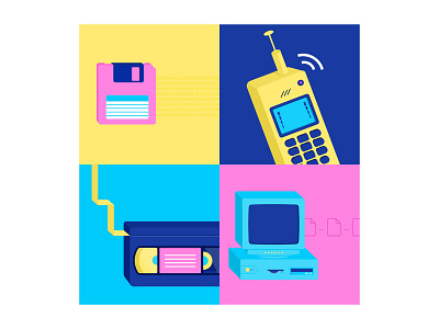 Vintage technology collage color colors design graphic illustration technology vector vintage