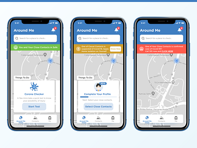 De Corona - COVID-19 App - Home app around clean covid 19 covid19 health map mobile mobile ui search things to do ui ux