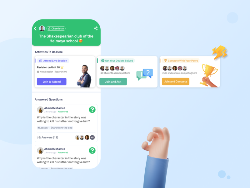 Teacher's Study Group for Students - Social Learning Platform activities app competition edtech education group learning lms mobile mobile ui questions session social learning student study teacher ui ux