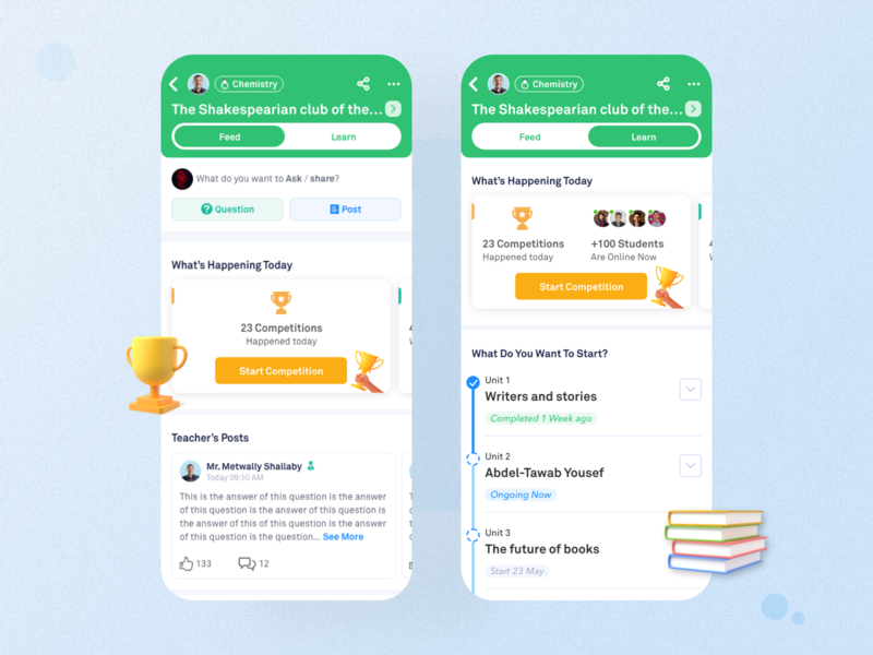 Learn and socialize - Social learning platform - Study group app course curriculum education feed group learn learning lms mobile mobile ui profile progress question student subject teacher ui ux