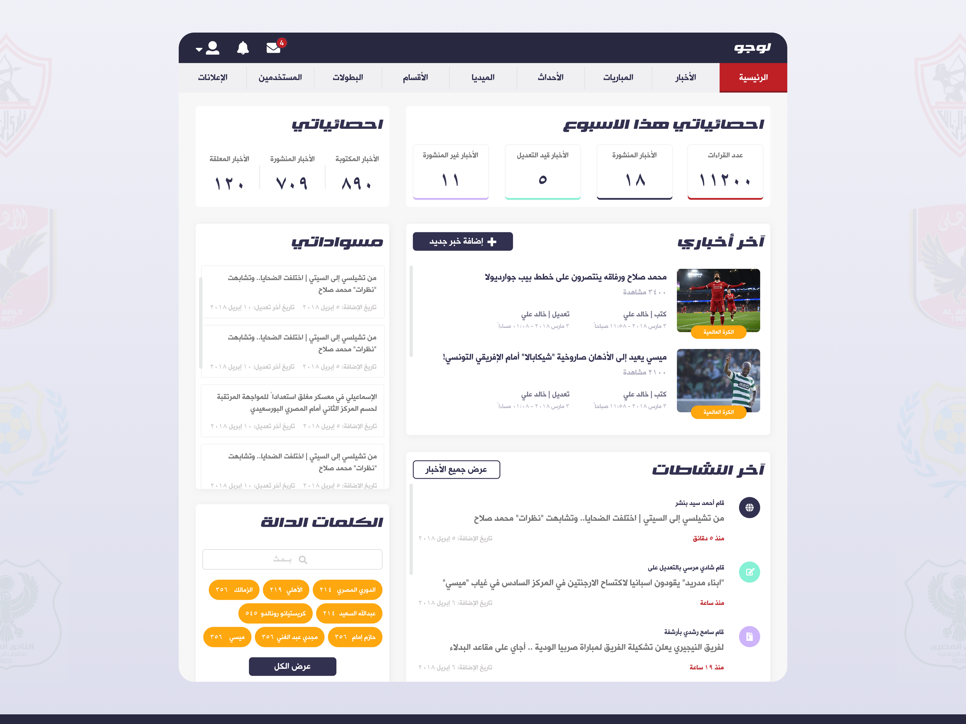 Arabic Dashboard for editors, writers by Khalifa for Tremoloo on Dribbble