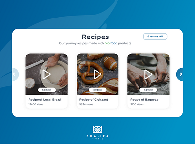 Recipes / Videos section in a landing page website