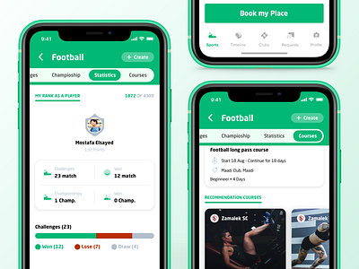 Social Sports App ⚽️ Statistics and Courses app course entrepreneurship mobile mobile ui social sport statistics ui ux