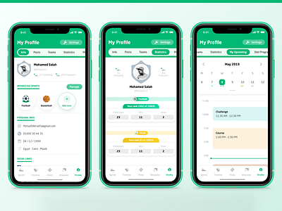 Social Sports App ⚽️ My Profile app mobile mobile ui profile schedule settings social sport ui upcoming ux
