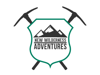 New Wilderness Adventures badge design illustration logo mountains pick ax wip