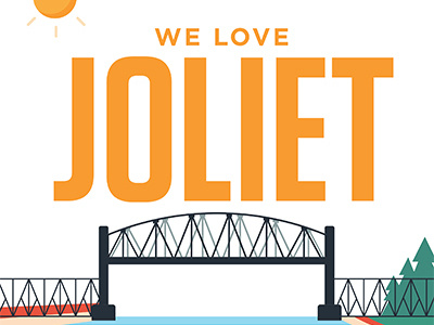 We Love Joliet bridge city creative lead flat design illustrator river simple sun tree