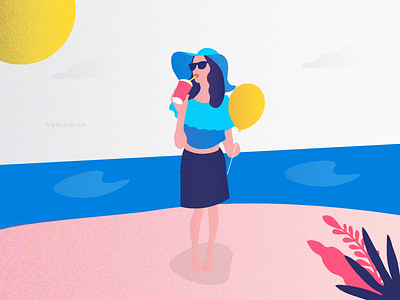 Beach Girl Illustration art ballon beach branding color design flat girl illustration inspiration party ui ux vector web