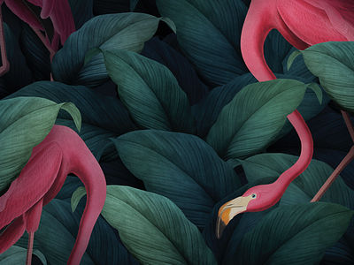 Tropical vibes 03 flamingos green illustration pink tropical wild