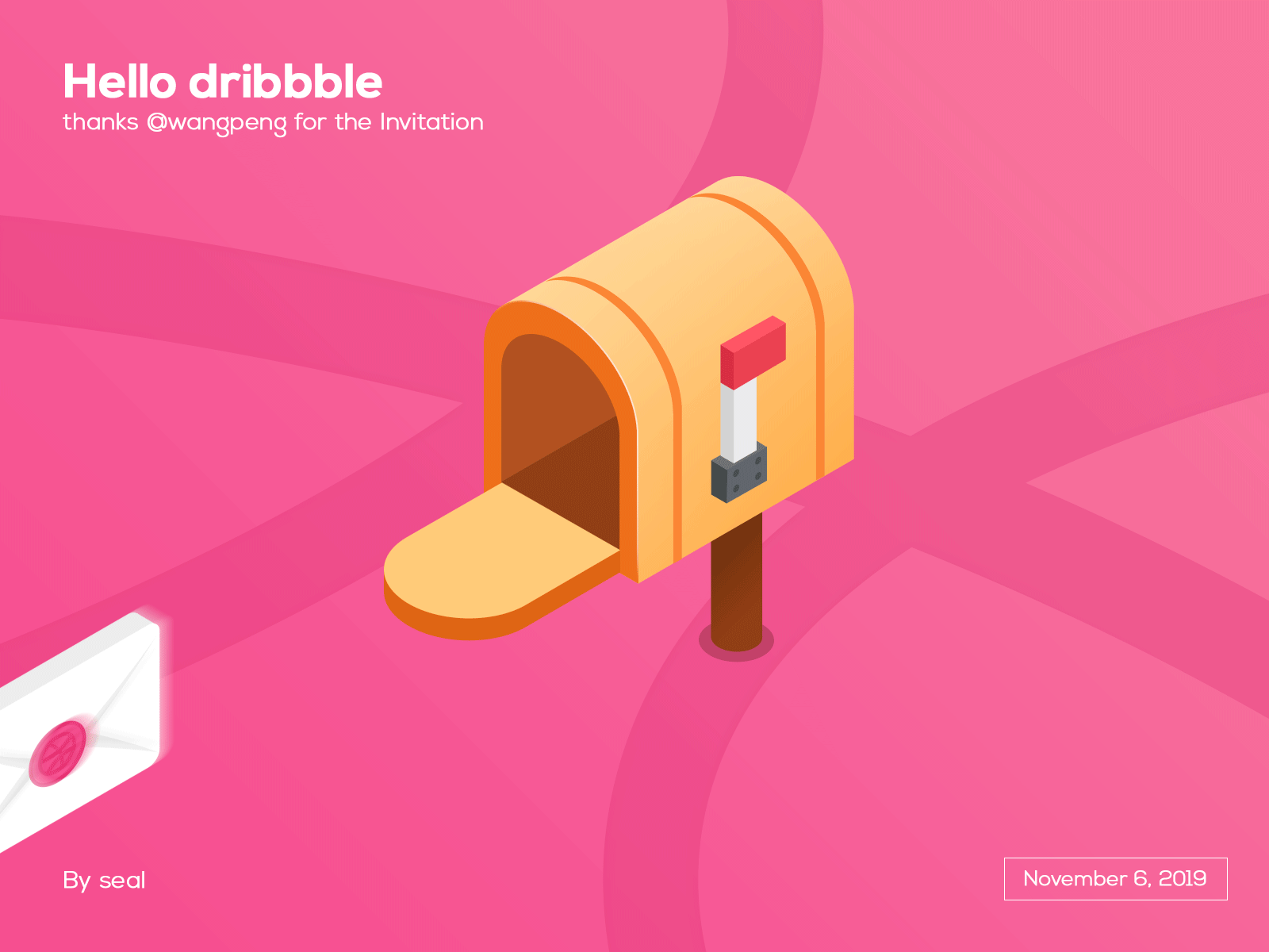 Hello Dribbble dribble invite isometric letterbox postbox