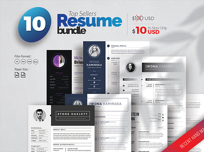 Best Seller's 10 Resume Bundle bundle clean coverletter creative cv docx indesign infographic job seekers mac minimal minimalist modern pack pages photoshop resume template vitae word