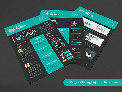 4 Pages Infographic Resume Template branding clean resume creative resume cv cv template infographic resume resume resume mac pages resume template resume word stationery word resume
