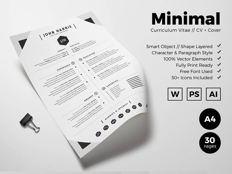 Minimal Curriculum Vitae By White Graphic Dribbble Dribbble