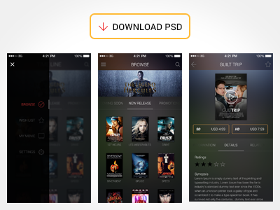 Free Movie App UI PSD