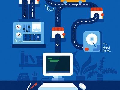 Computer systems architecture alu computer desktop drive illustration keyboard memory mouse system