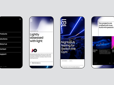 Mobile Screens for a Lighting Company black branding coenen design digital gradients ingmar lines mobile ui white
