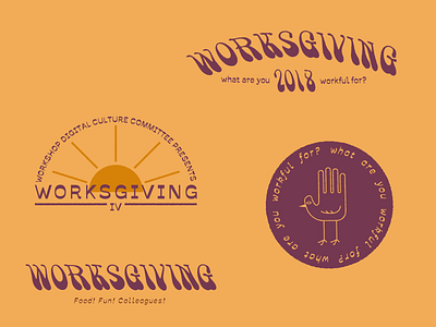 Worksgiving IV branding goofy hand turkeys logos thanksgiving vintage work in progress