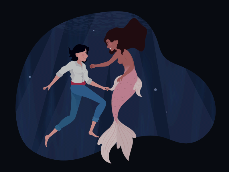 Into the deep after effects animation floating illustration lgbt love mermaid mermay ocean