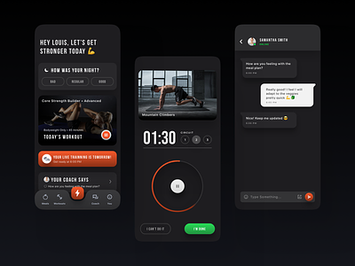 Personalized Workouts App app dark dashboard energetic flat minimal powerful tracker ui workout