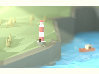Lighthouse 3d boat cinema4d light lighthouse low poly lowpoly redshift render sea