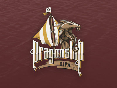 Dragonship Illustrated Logo beer dragon illustration sail type wood